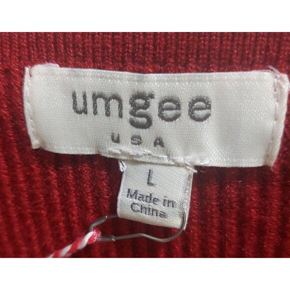 NWT Umgee Womens Red Wrap Sweater~Tie Waist Peplum~Ribbed Knit~Long Sleeve~LARGE - Picture 5 of 7